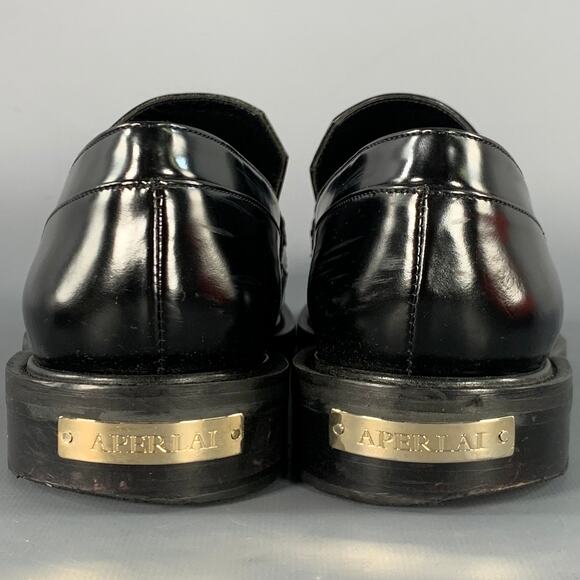 APERLAI Size 7.5 Black Silver Studded Patent Leather Fringed Moccasin Flats - Picture 3 of 14